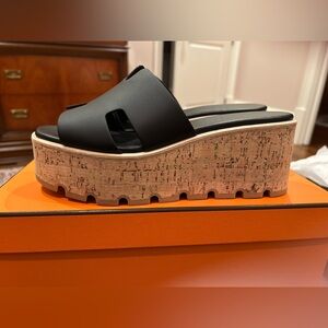 Hermes Eze 30 Black Platform Sandals in size 38